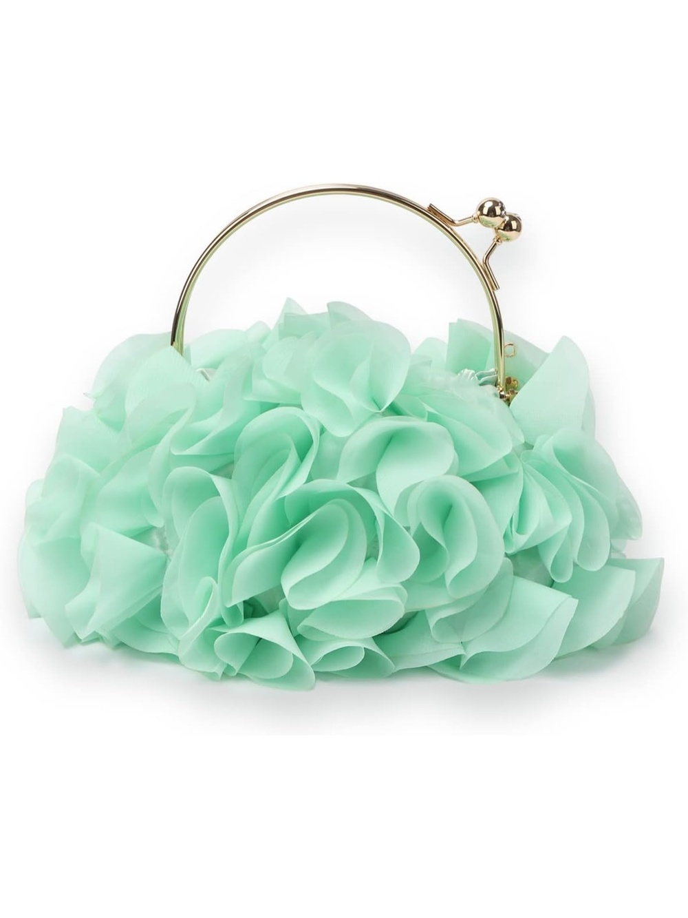 〽️ Women's Green Satin Flower Floral Clutch Purses Kiss Lock Evening Handbag